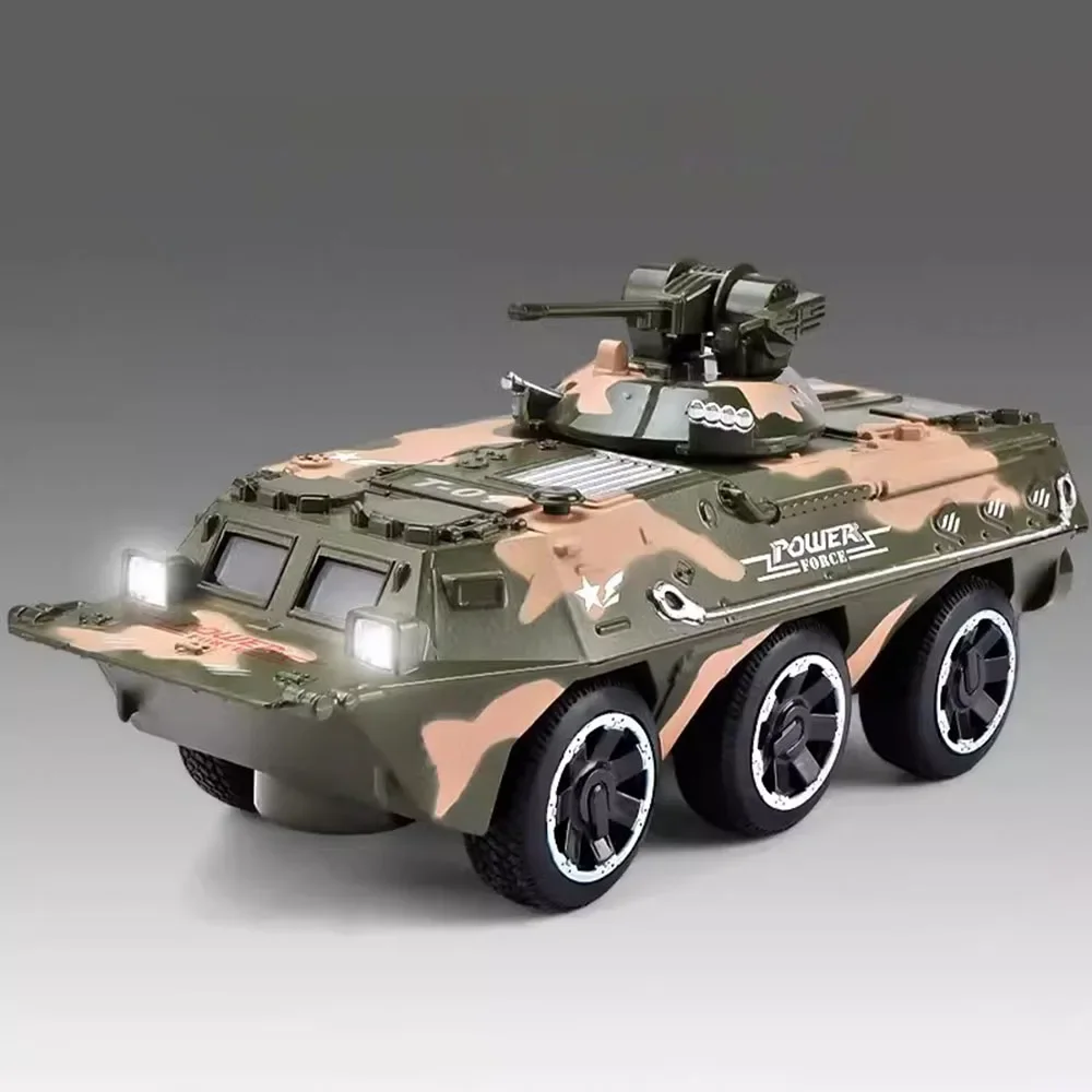 1:32 Scale Armored Personnel Carrier Model Car Toy Alloy Military Chariot Toy Models Music Light Pull Back Ornament Gift for Kid