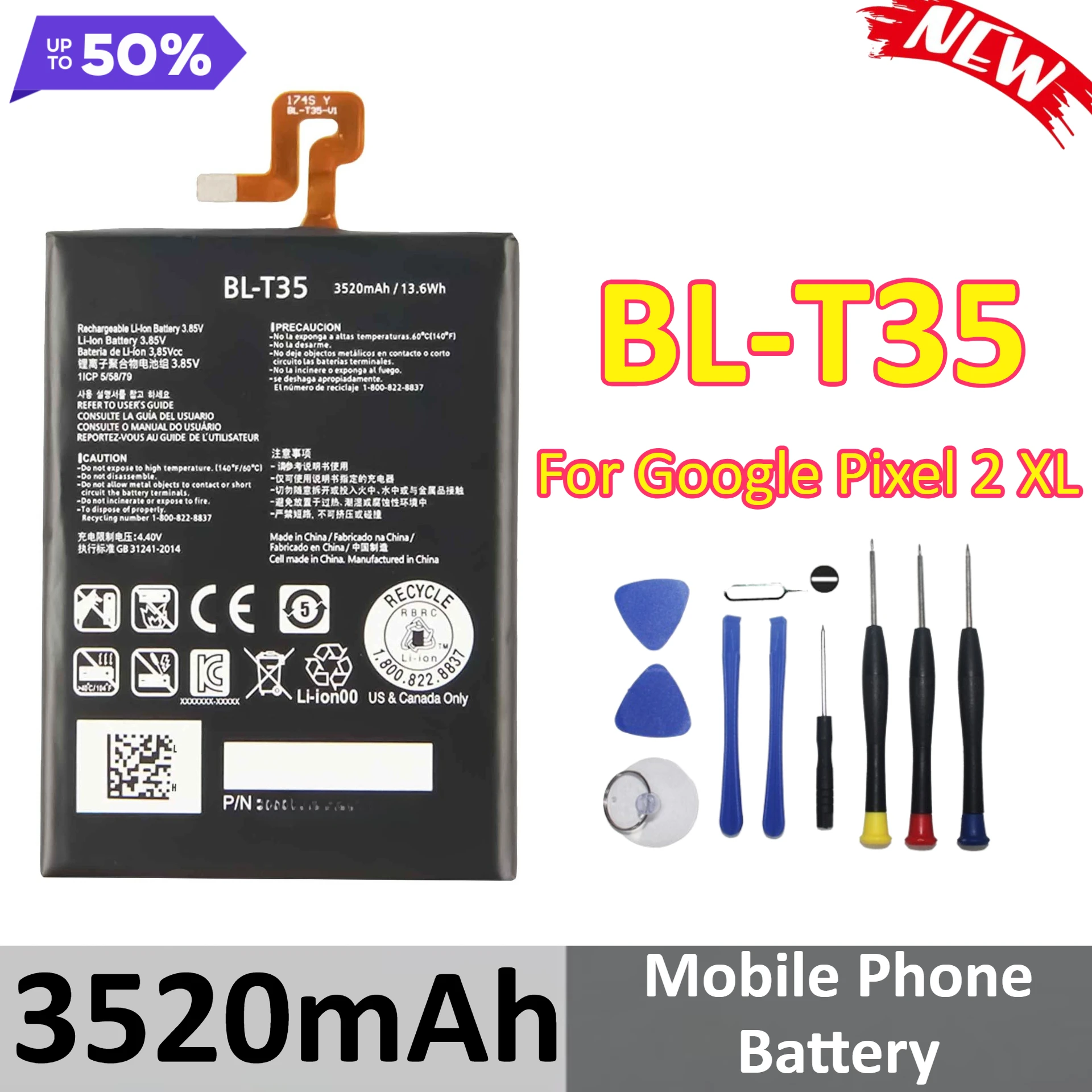 

BL-T35 3520mAh Replacement Battery For Google Pixel 2 XL Mobile Phone Battery +Tools