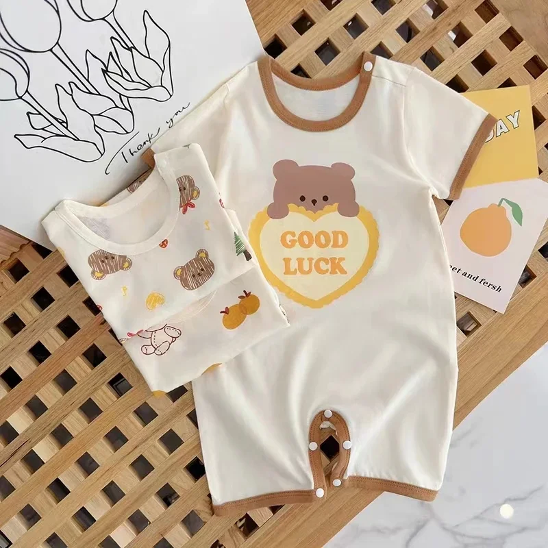 Baby Summer Bear Clothes 2024 abbigliamento per bambini tuta in cotone a maniche corte tuta da arrampicata Baby Boy pagliaccetto Baby 6 mesi