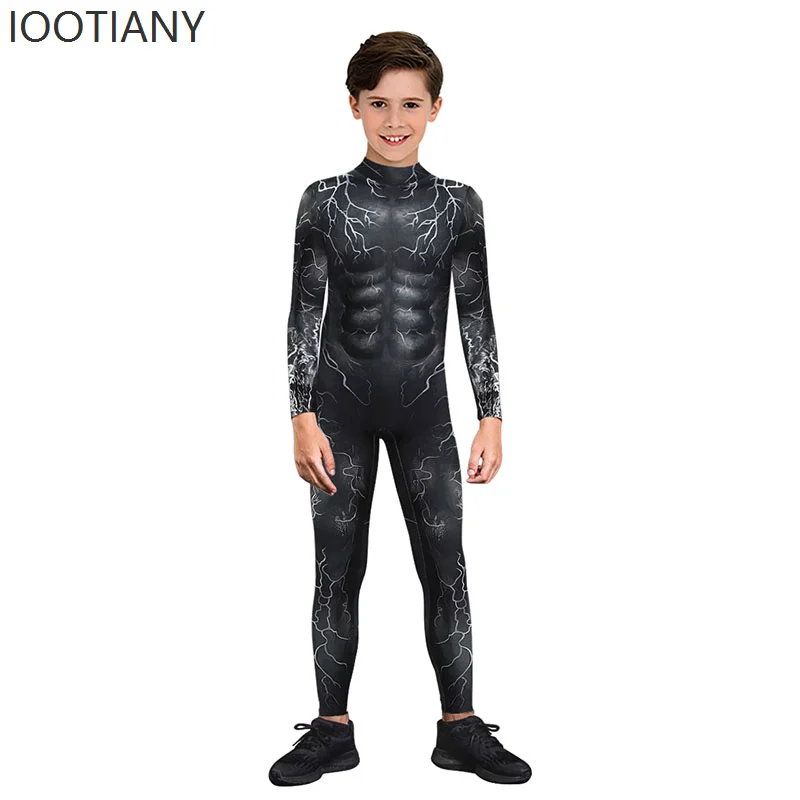 

New Halloween Venom Cosplay Costume Girls Boys Bodysuit Halloween Black Horror Tights Stage Performance Costume Set Unisex