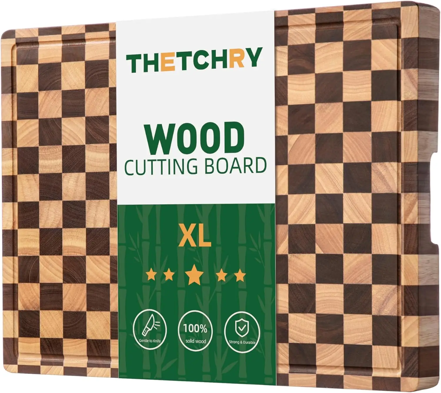 

Cutting Boards for Kitchen, Extra Large Chopping Board for Stovetop, Checkered Acacia Wood Cutting Board with Juice Groo