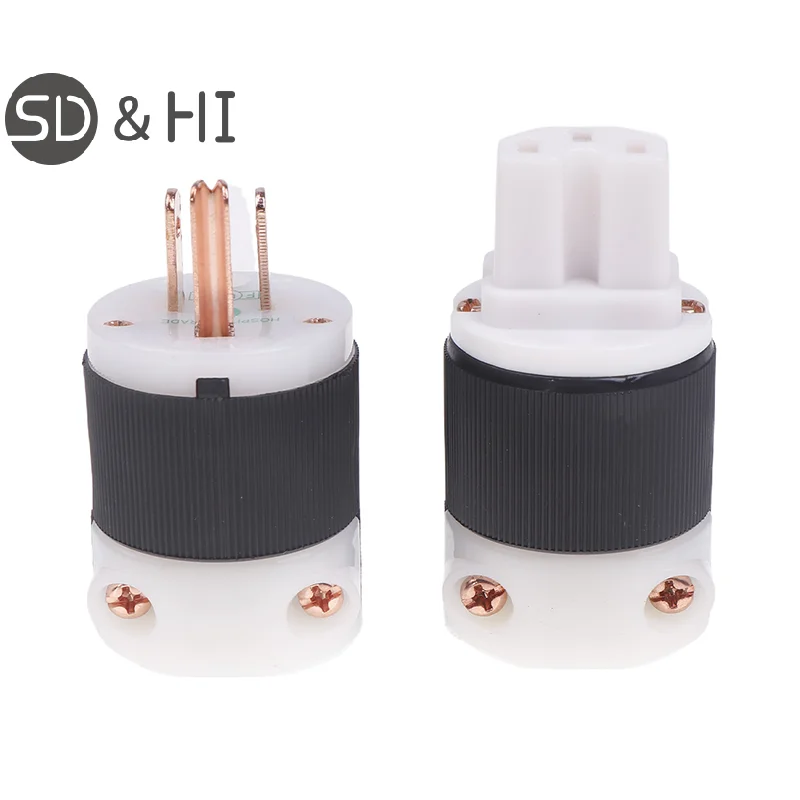 1 PCS HiFi Audio US Plug Female Socket American Standard Copper AC Power Supply Male Connector