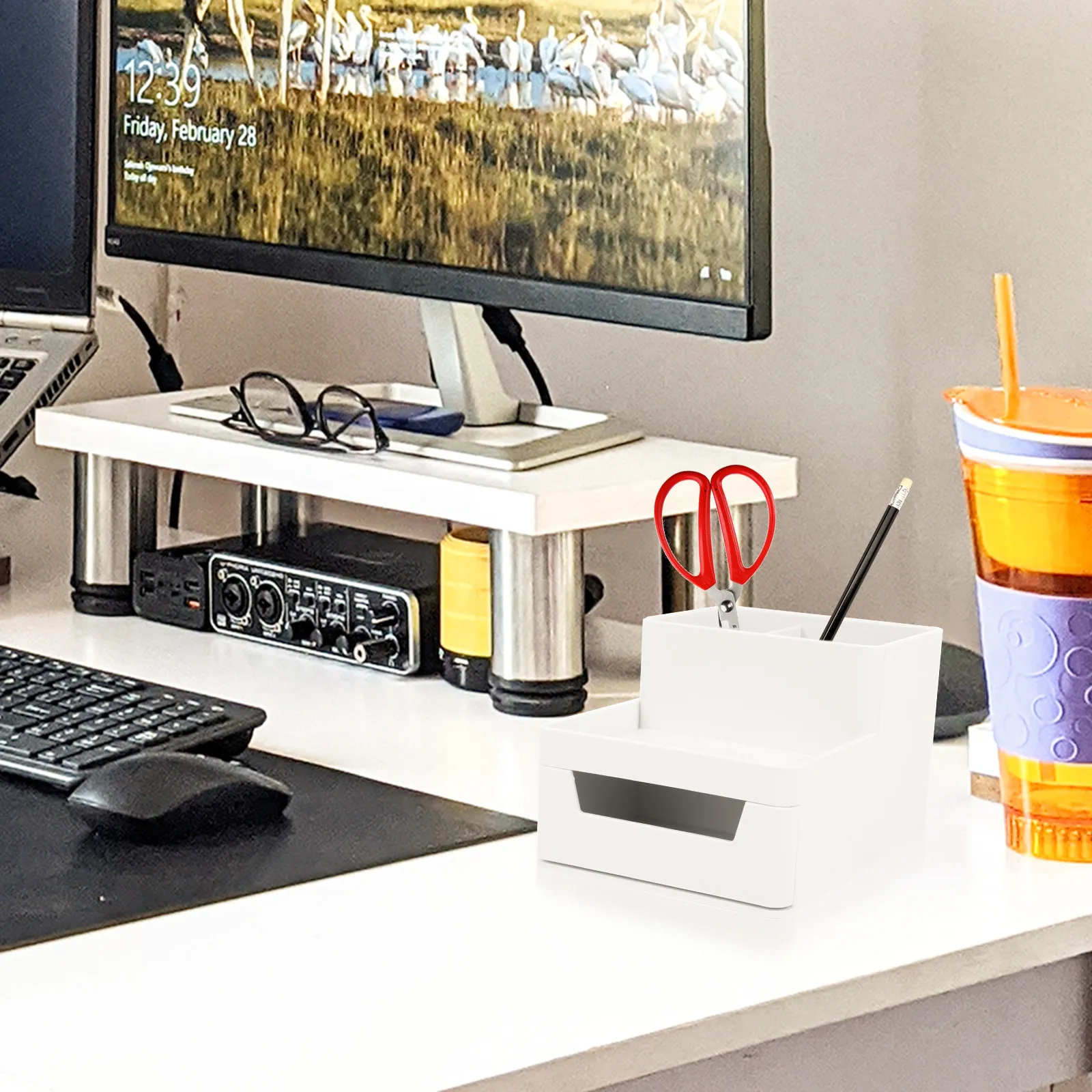 Plastic Desk Organizer Modern Stylish Stationery Storage Box for Pens Markers Scissors Paper Clips Desktop Office Home Use
