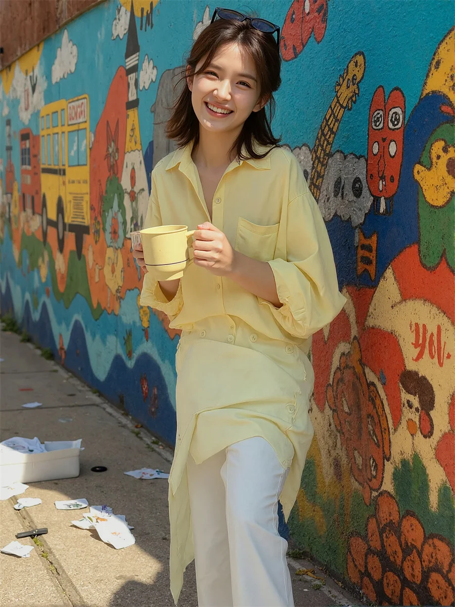 Prendas de abrigo de manga larga para mujer, camisas fruncidas de encaje con borde de hongo de árbol comestible, botón frontal Y2K, ropa de calle Vintage, moda dulce