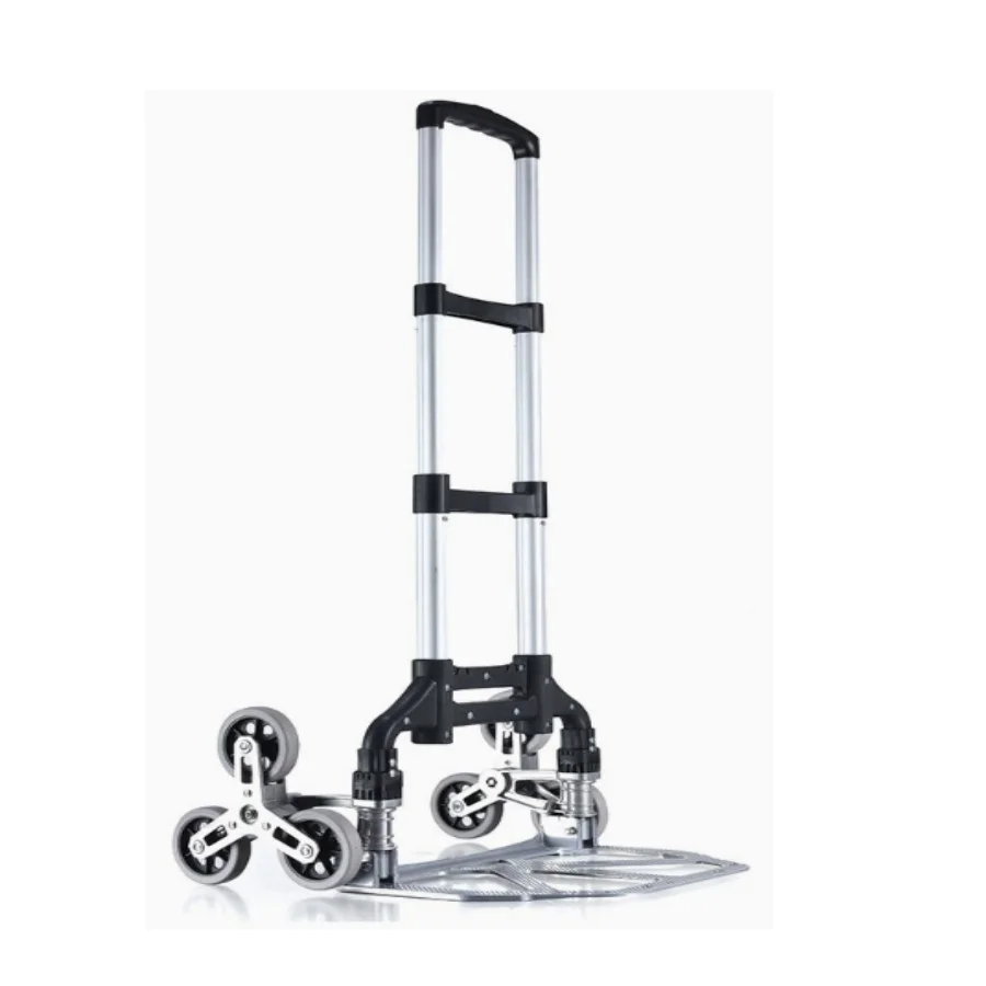 

Silent Folding Aluminum Hand Luggage Trolley Crystal Solid Silver Shopping Cart Stainless Steel Platform OEM Hand Carts Trolleys