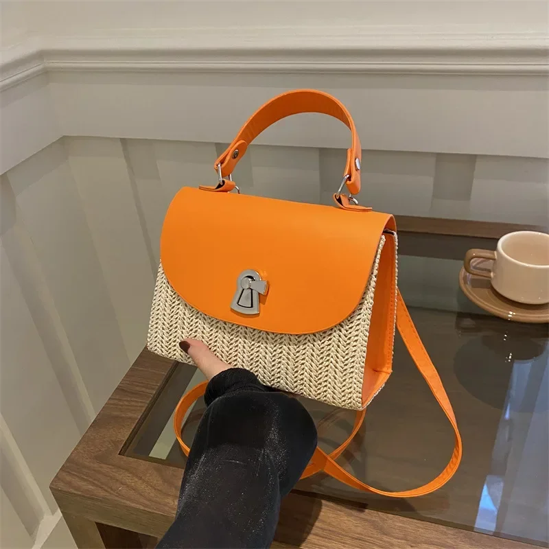 Straw fashion lock buckle handbag foreign style shoulder messenger bag temperament small square bag woman