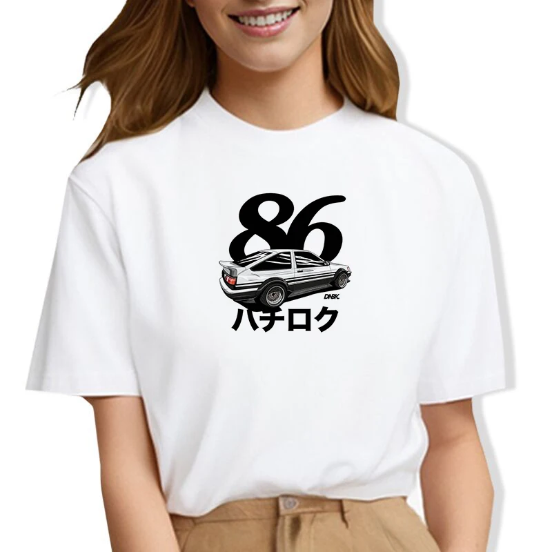 Graphic T Shirt Initial D Print Short Sleeve T-shirt Women Casual top