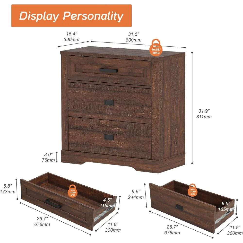 منضدة مزرعة حديثة كبيرة بعرض 31.5 بوصة مع أدراج كبيرة الحجم لغرفة النوم، طاولة بجانب السرير بطول 32 بوصة