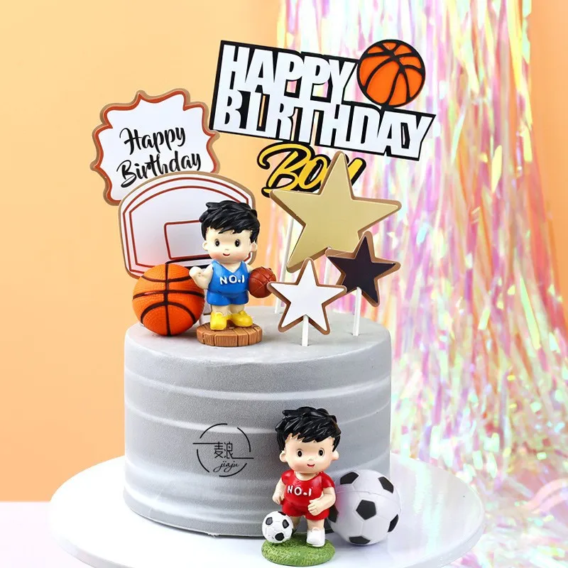 Basketball Football Theme Party Cupcake Topper Happy Birthday Cake Topper Flage For Kids Boy Birthday Party Cake Decors Supplies