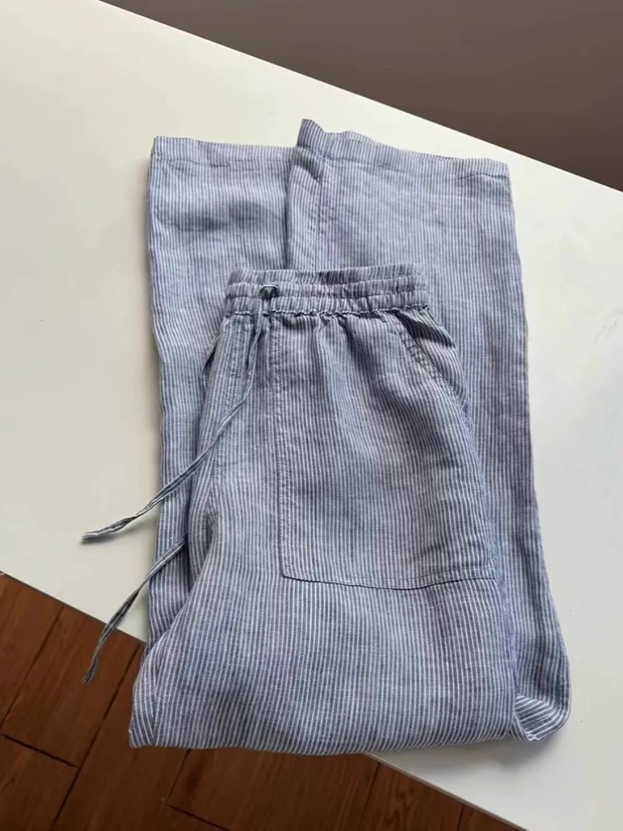 Spodnie w paski z wysokim stanem, luźny krój, casualowe, męskie i damskie, jesień-zima 2024, wygodne, miękkie, luźne, długie spodnie ze sznurkiem, elastyczne...