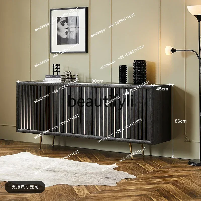 

Nordic light luxury retro old creative solid wood dining side oak tea cabinet medium antique storage wine cabinet