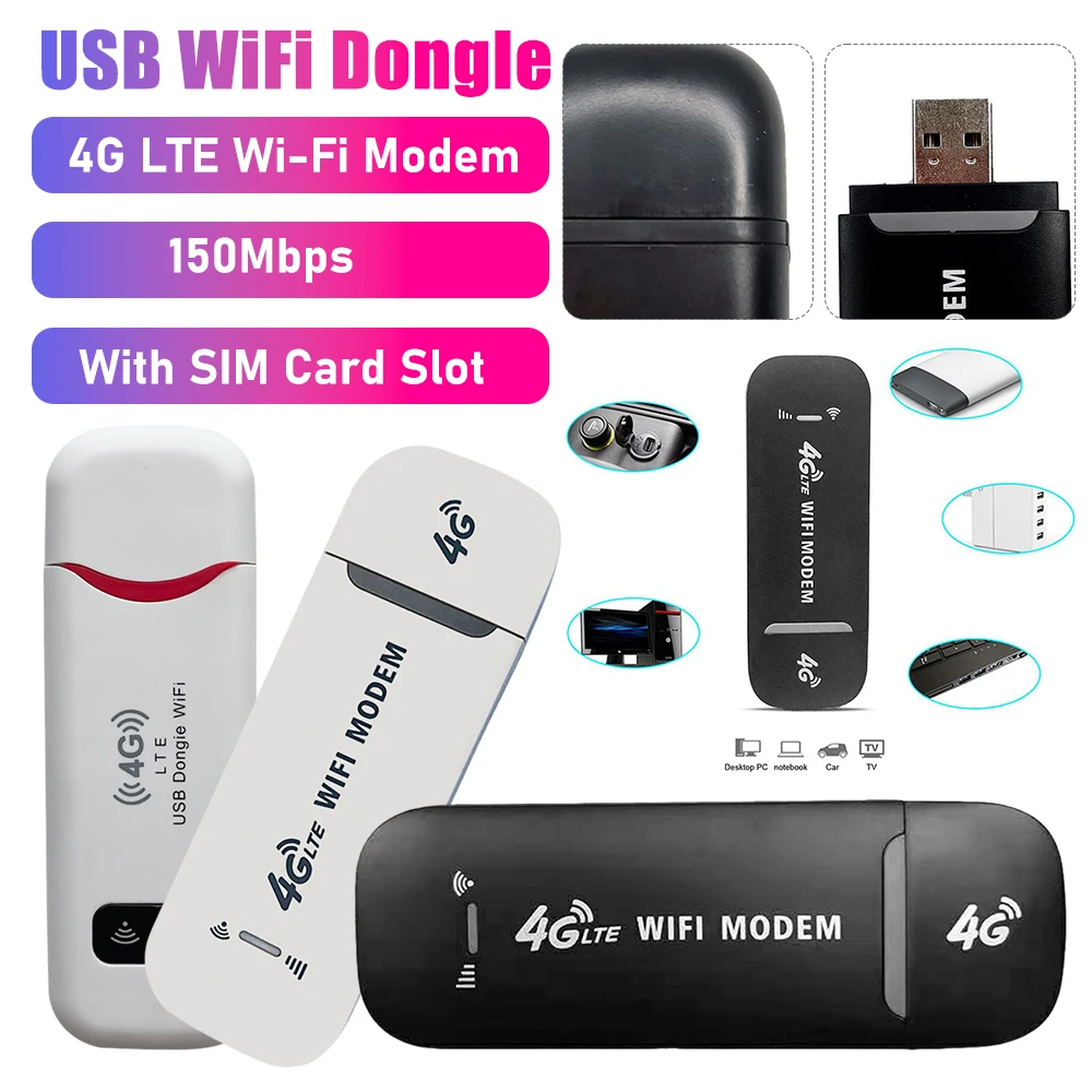 4G USB 와이파이 모뎀 휴대용 와이파이 핫스팟 LTE 무선 라우터 SIM 카드 슬롯 포함 150Mbps 가정/차량용