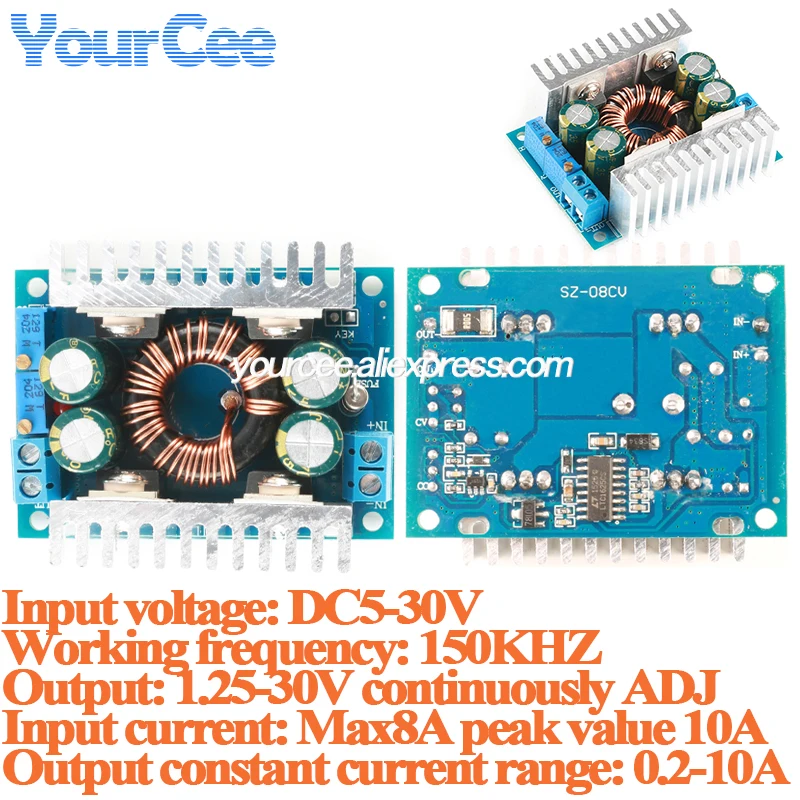 5-30V 8A Non-isolated Synchronous Rectifier Automatic Buck Boost Constant Current Charge Step Up/Down Regulator Car Solar Power