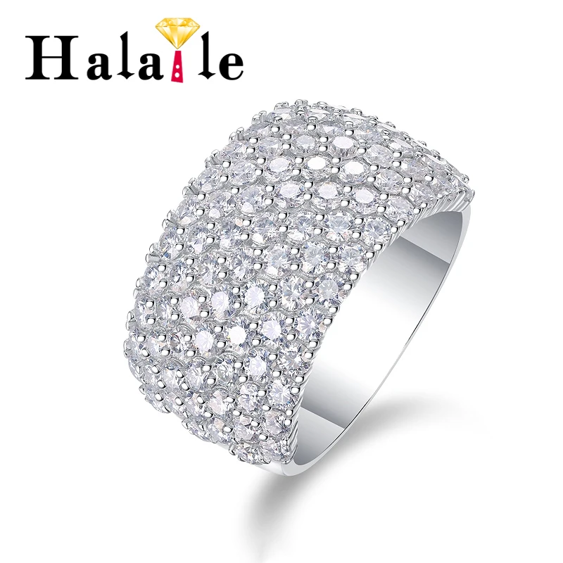 

Halaile D Color Moissanite S925 Sterling Silver Sparkly Row Ring with GRA Classic Fine Jewelry Women Trendy Birthday Party Gift