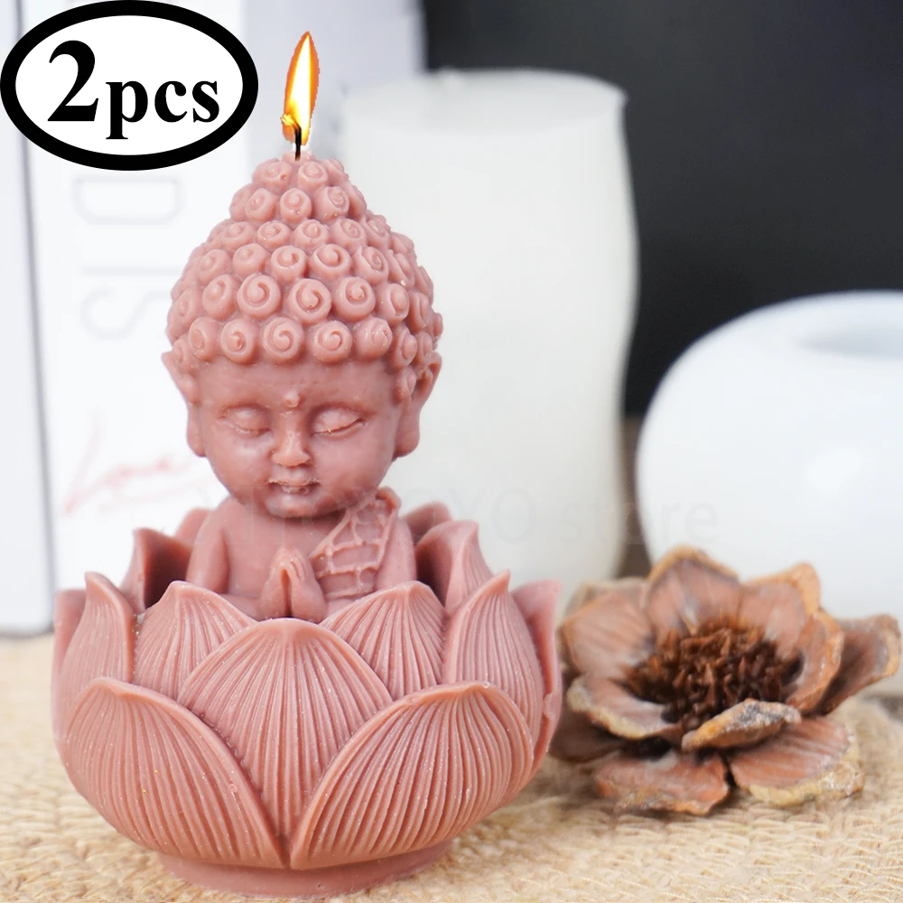 2pcs 3D Buddha Candle Silicone Mold DIY Amitabha Buddha Shape Church Candle Wax Mould Candle Holder Cement Plaster Mold Supplies