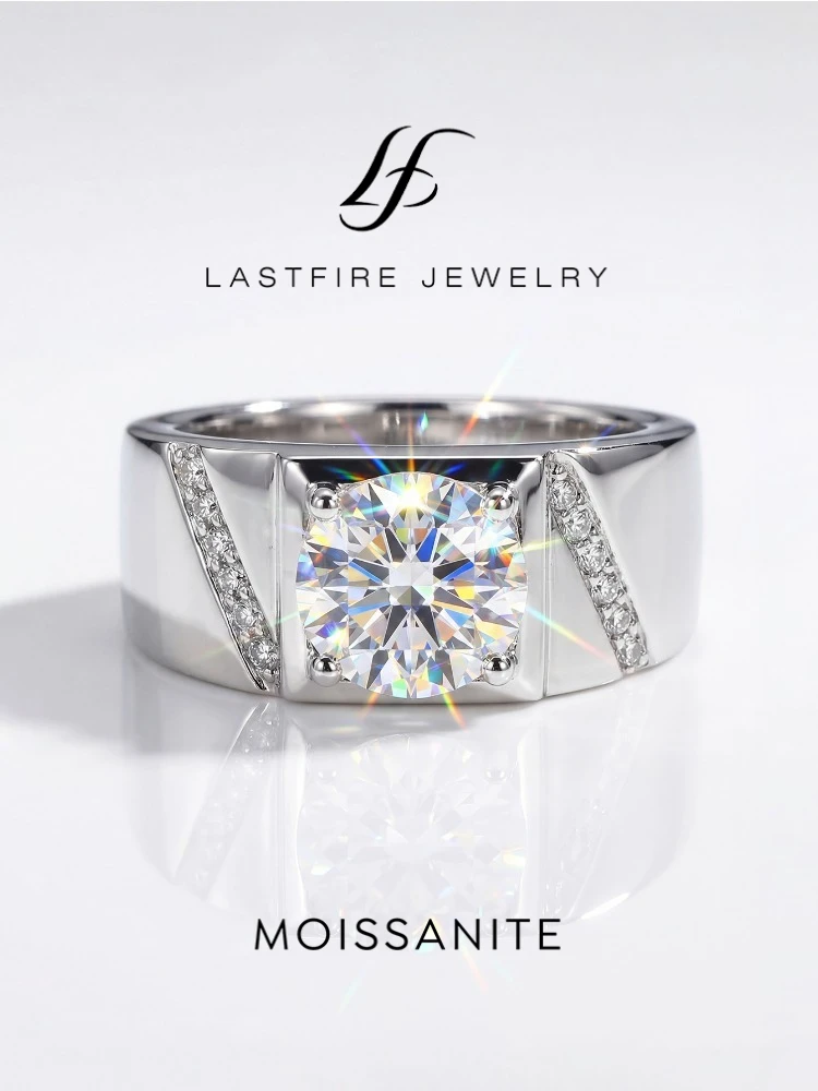 

KNB 1CT D Цвет Лаконичные сверкающие сертифицированные кольца с муассанитом и бриллиантами для мужчин Настоящее серебро 925 пробы Высочайшее качество ювелирных изделий