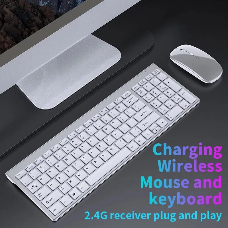 Bluetooth 5.0 & 2.4G Wireless Keyboard and Mouse Combo Mini Multimedia Keyboard Mouse Set for Laptop PC TV iPad Macbook Android