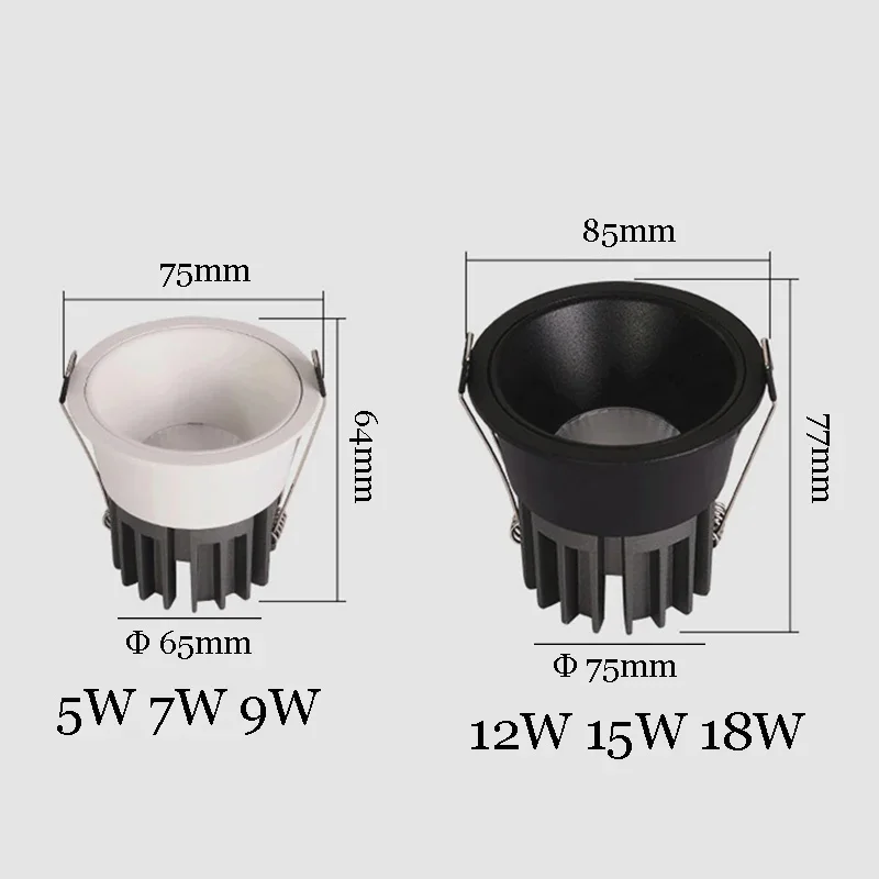 Dimmable LED Downlight Recessed Ceiling Lamp 5W-18W Aluminum COB Spotlight for Home Office Store - Energy Efficient AC90-260V