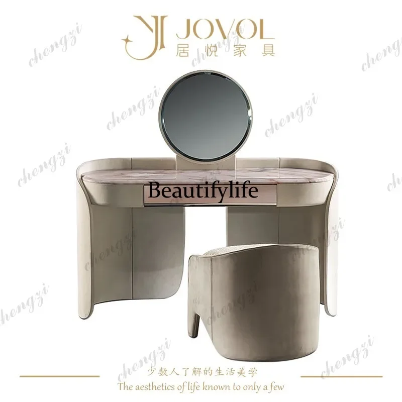 M07 Italian light luxury high-end bedroom dresser designer microfiber leather makeup table with mirror