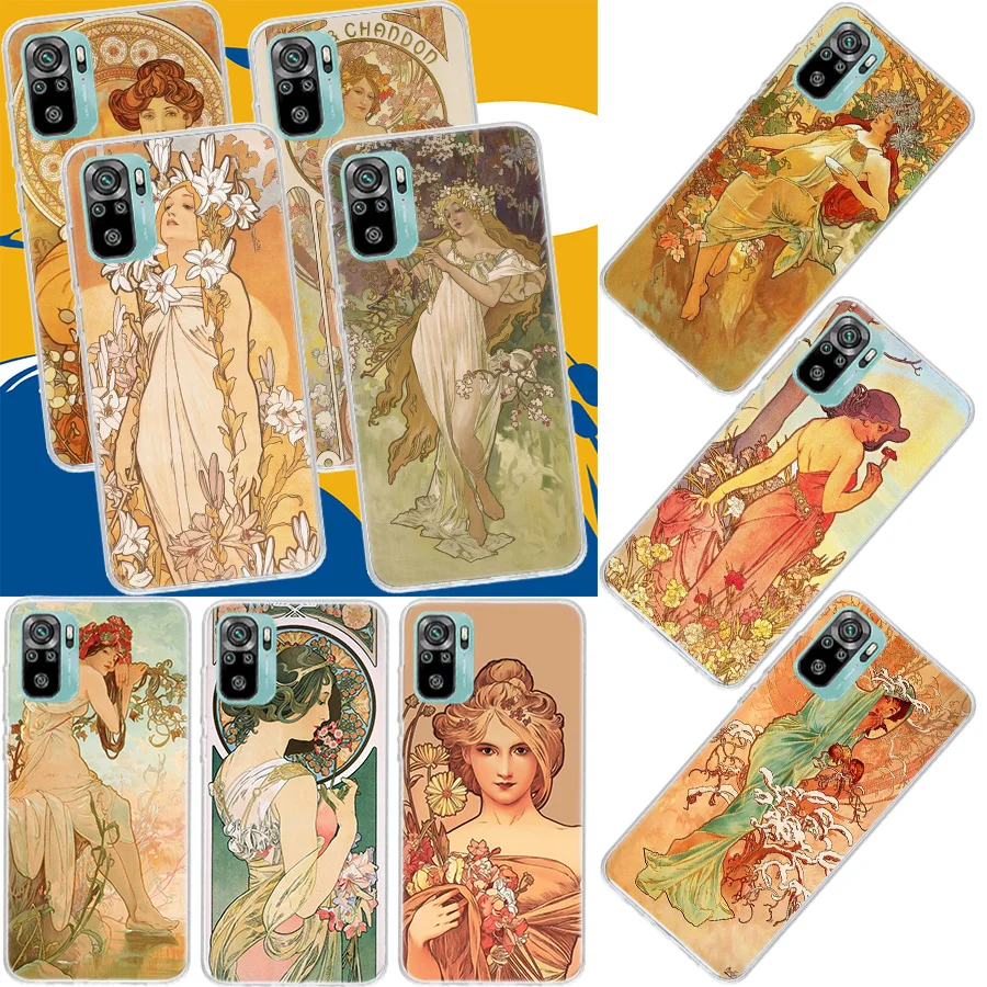 Alfons Mucha Primavera Phone Case For Xiaomi Redmi Note 11S 11T 11E 12S 12 Pro Plus 11 10S 10 9S 9T 9 8T 8 7 Coque Soft Cases Tr