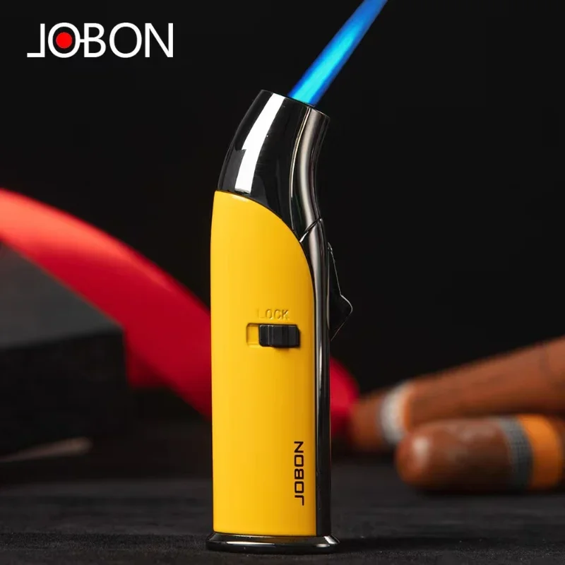 1300℃ Windproof Jet Flame Torch Gas Lighter JOBON, Safety Locking Function, Visible Gas Window, Metal Diamond Cigar Lighter