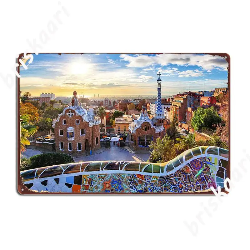 Barcelona Spain Park Gaudi Poster Metal Plaque Pub Garage Plaques Club Decoration Tin Sign Poster