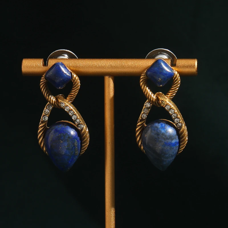 

Korean Fashion Vintage Water Drop Blue Stone Earrings for Girls Lolita Hollowed Out Gemstone Jewelry Accessories for Women 2024