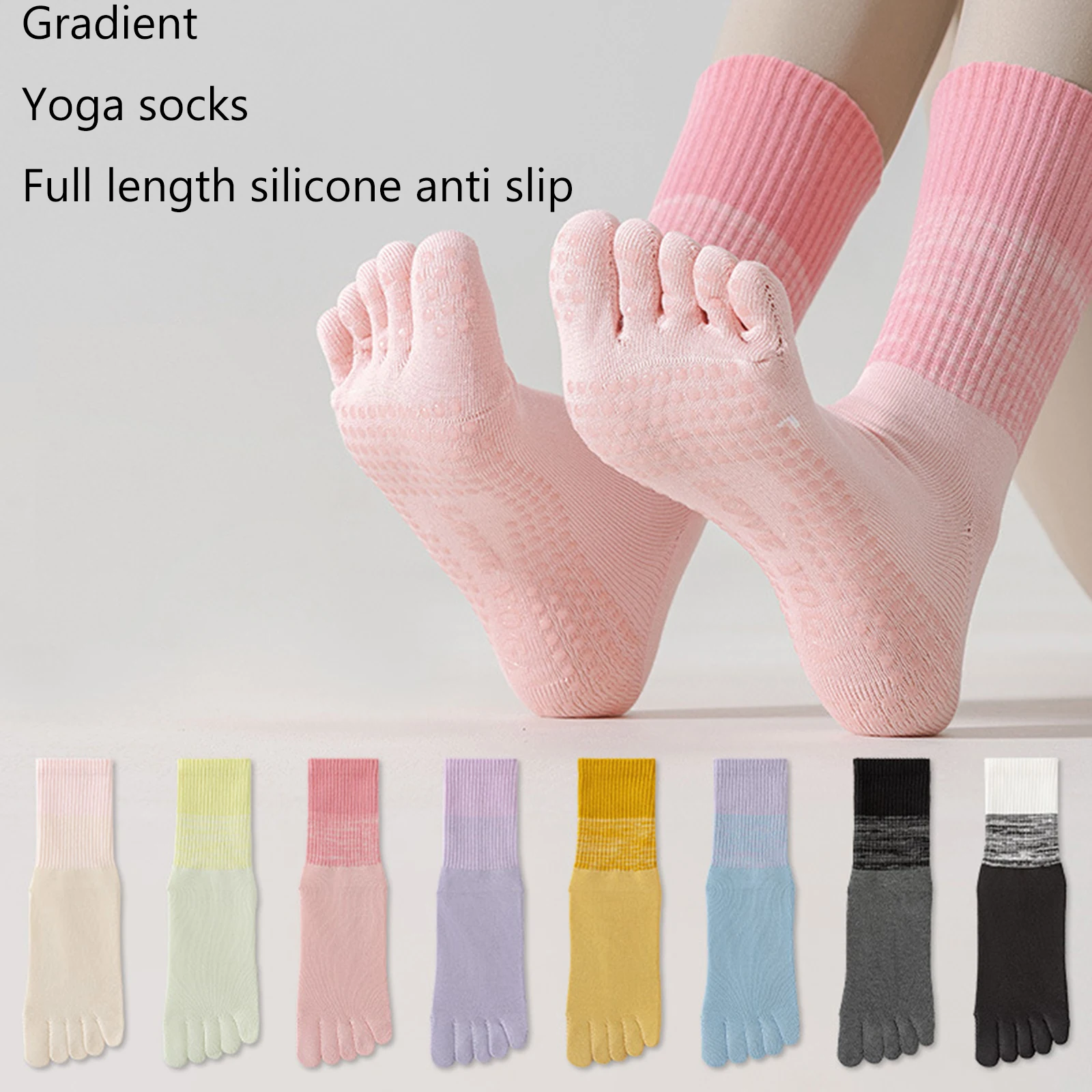 패션 여성용 미끄럼 방지 요가 양말 5발가락 그립 양말 스포츠, 댄스, 필라테스, 운동을 위한 소프트 크루 양말