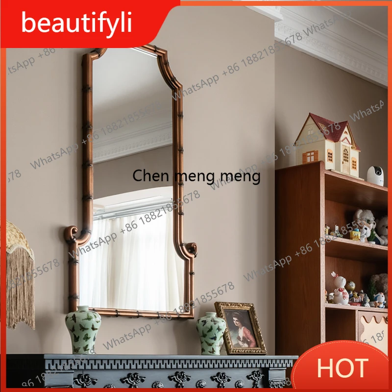 

A139 Французское средневековое бамбуковое зеркало для макияжа, декоративное зеркало в американском камина, европейское ретро-зеркало для ванной комнаты