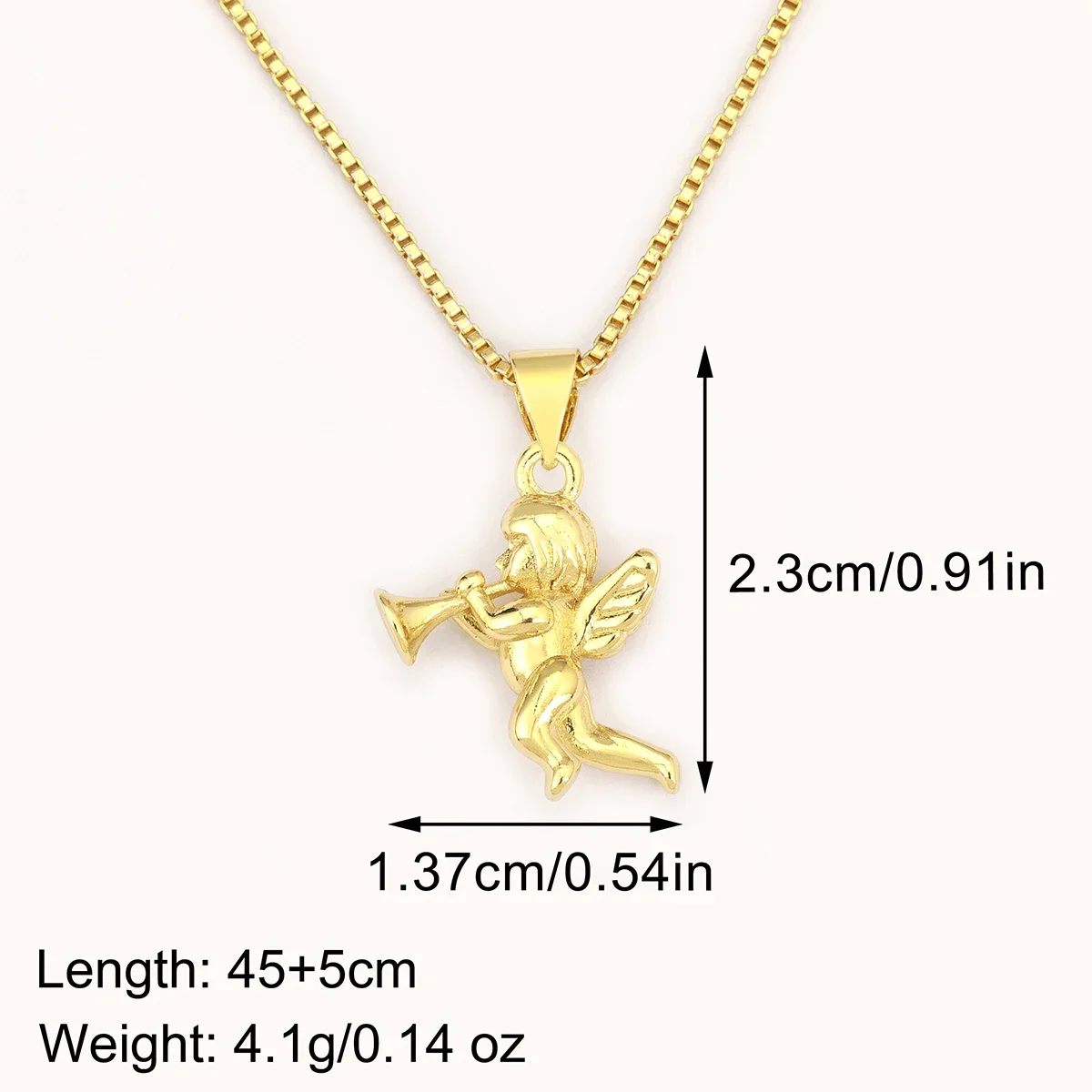 Nidin New Retro Little Angel Blowing Trumpet Shape Copper Pendant Necklace For Women Men Hip-Hop Style Clavicle Chain Jewelry