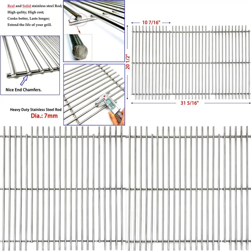 

Stainless Steel Cooking Grids Set of 3 - Replacement for DCS36, DCS36A, DCS48, DCS48A Pro Gas Grills, 20.5 x 10.4