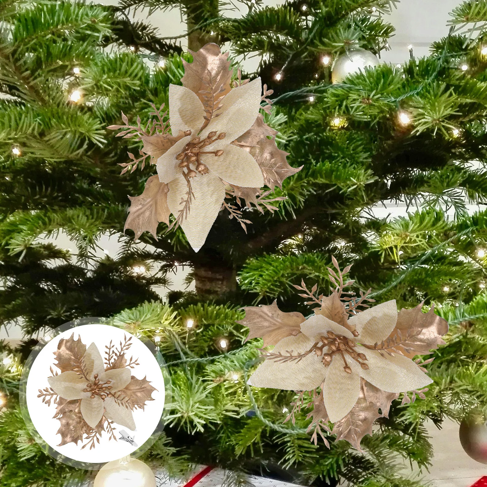 

6 Pcs Christmas Tree Decorations Flower Ornaments Glitter Artificial Xmas Flowers