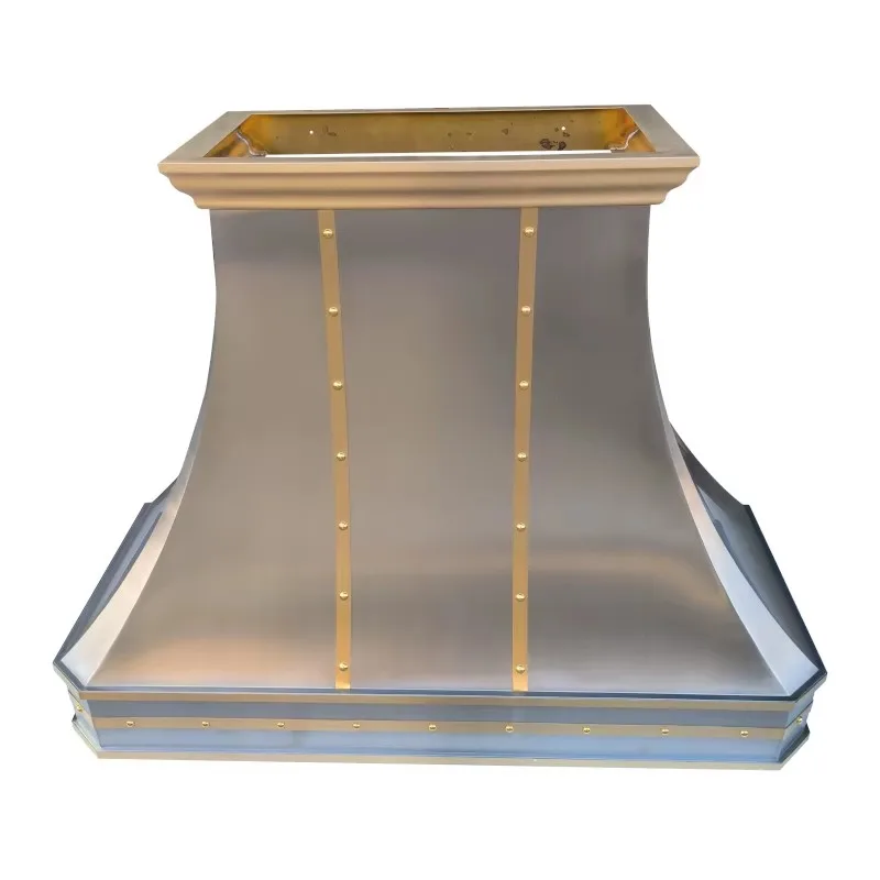 Custom Stainless Steel Kitchen Hood Cover Wall Mounted Range Hood Modern Luxury Cooking Vent Hood with Brass Straps and Rivets
