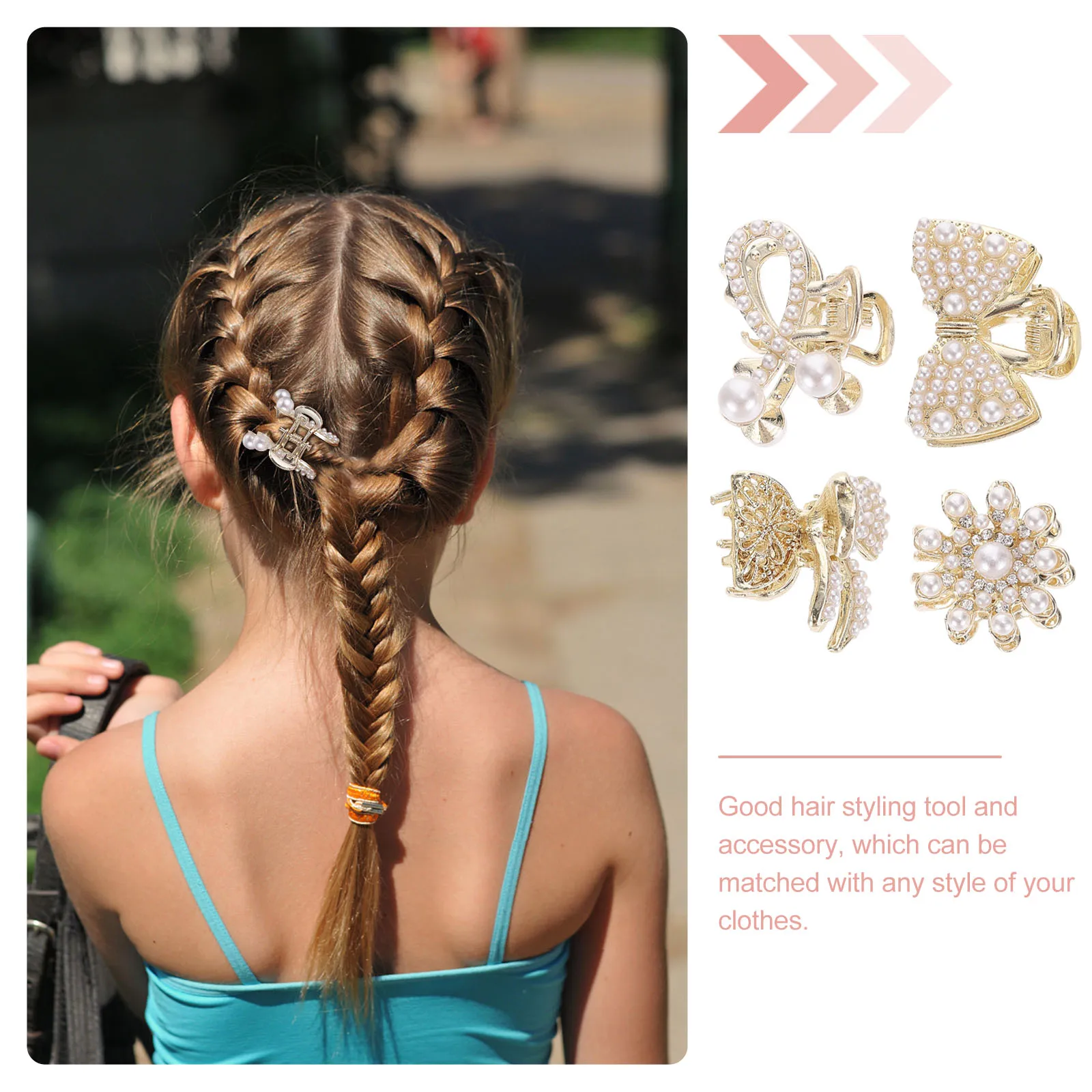 

4pcs Pearl Hair Clip Set Small Jaw Claw Rhinestone Barrettes Elegant Styling Accessories Women Delicate Mini Clasp