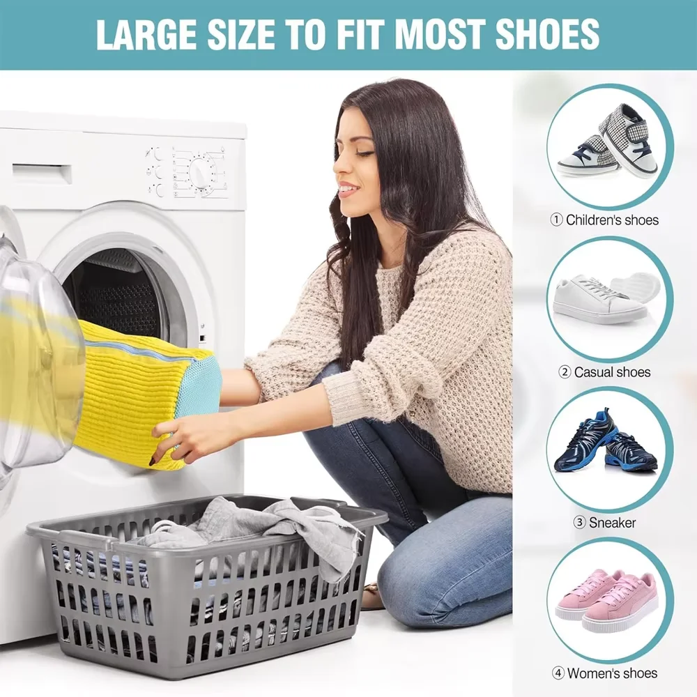 Hochwertiger Mesh-Schuhe-Waschbeutel mit Reißverschluss, weiche Innenausstattung schützt Sneakers und Freizeitschuhe in Waschmaschine und Trockner, perfekt für Reisen und Aufbewahrung, praktisch für den täglichen Gebra – Detail 4