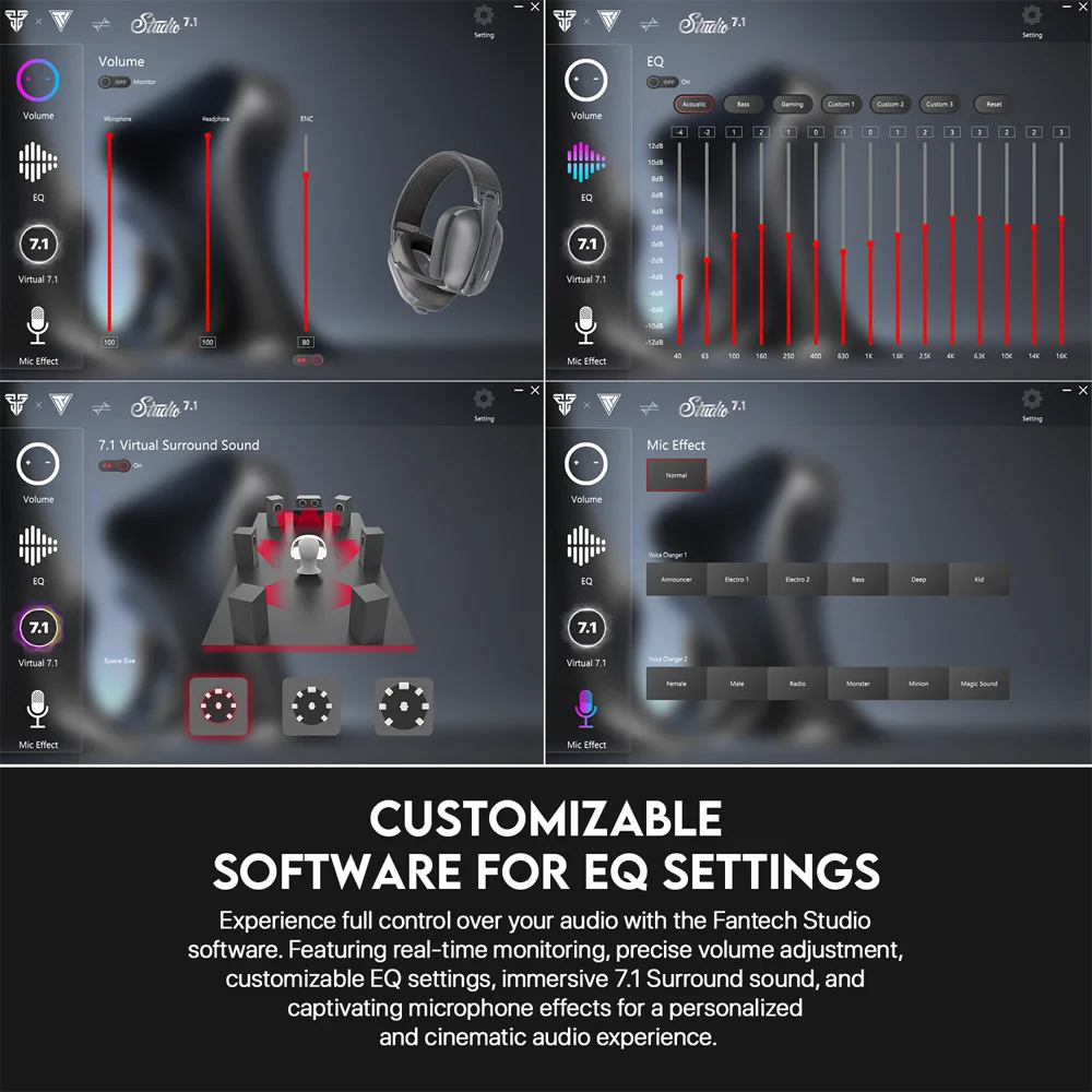 FANTECH WHG03P STUDIQ PRO 무선 헤드폰, ENC 통화 소음 감소, 블루투스 5.3 서라운드 헤드셋, 마이크 포함, PS4 PS5 용