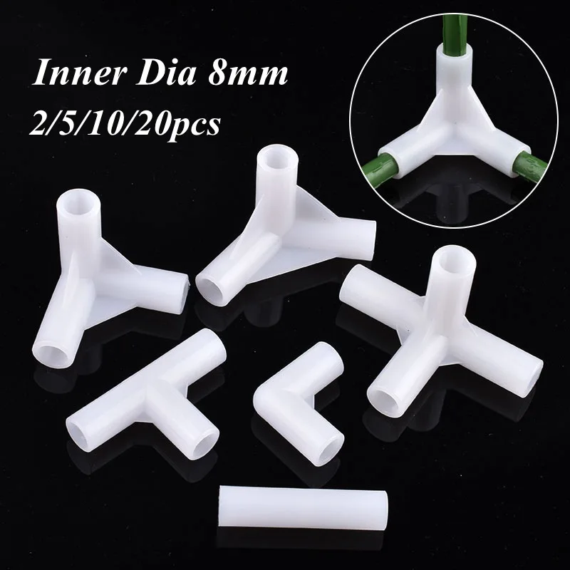 2-20Pcs 8mm PE Straight Elbow Tee Water Connector, 4-Way Joint 90 135 Degree PE Pipe Adapter Wardrobe Tent Shoe Rack Fitting