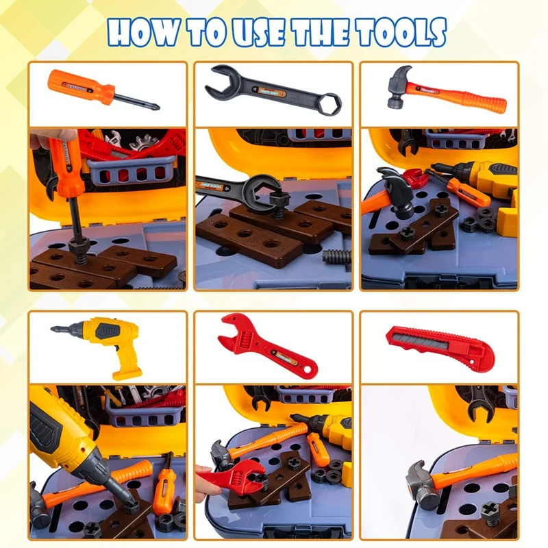 Kids Tool Bench Toy Set Toddler 4 In 1 Engineer Role-Play Suitcase Simulation Carpenter Engineer Tools Pretend Playset