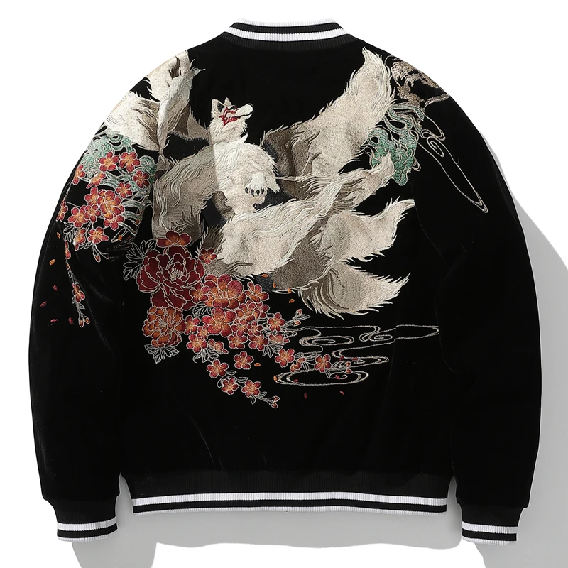

2026 Spring Autumn New Style Embroidered Men's Jacket Nine-Tailed Embroidery Horizontal Yokohama Heavy Industry Baseball ...