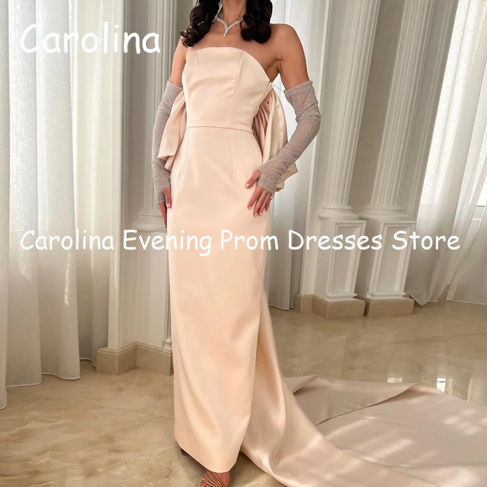 

Carolina Satin Mermaid Strapless Arab Ruffle Prom Gown Floor Length Saudi Evening Formal Elegant Party Dress for Women 2023