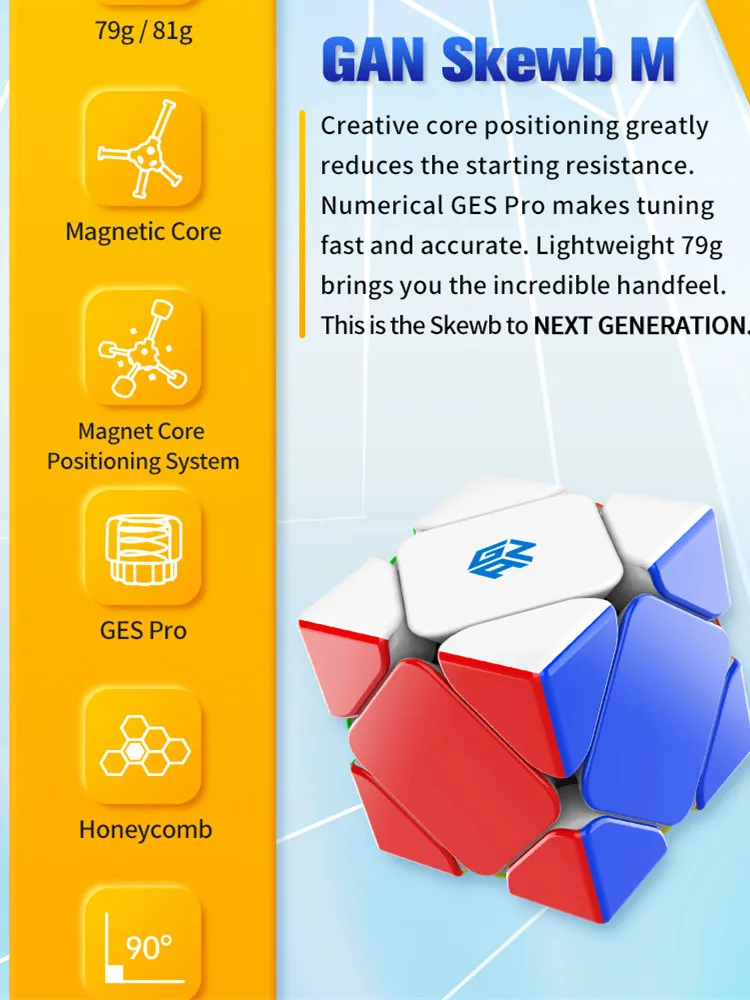 GAN Skewb Magnetischer Geschwindigkeitswürfel M Stickerless skewb Gan Speedcube 32 Magnete Verbesserte Version Professioneller Zauberwürfel Puzzlespielzeug