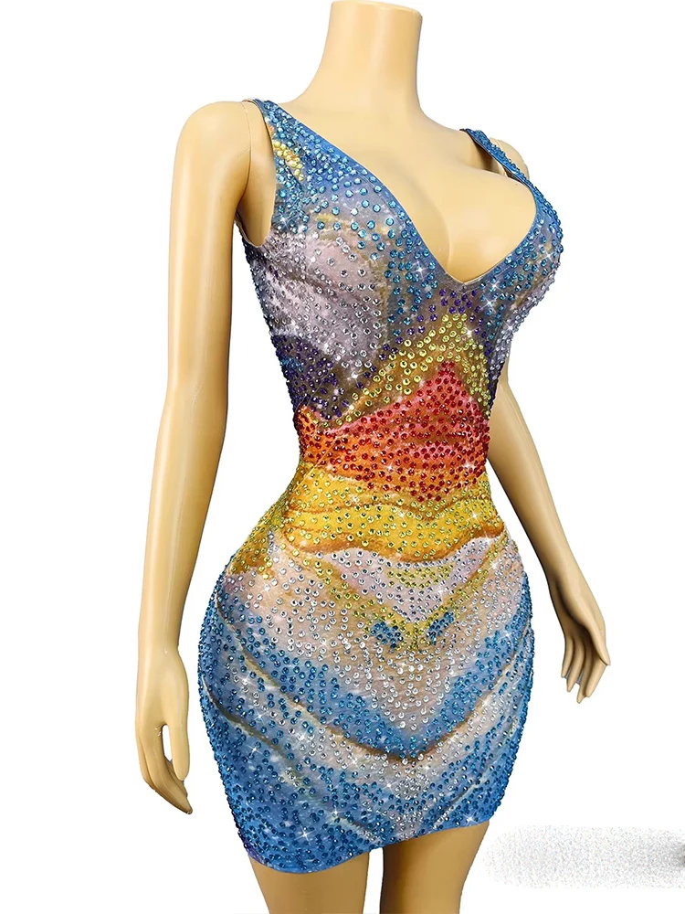 Wysokiej jakości sukienka kamizelka z kolorowymi blokami i dżetami, nowa moda 2025, odzież damska na zamówienie.