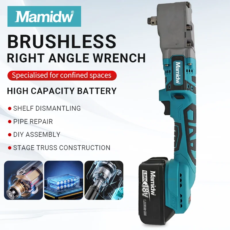 

Mamidw 18 В беспроводной прямоугольный ключ 4800 об/мин электрический ударный гайковерт 90-градусный ключ с храповым механизмом для батареи Makita PIN