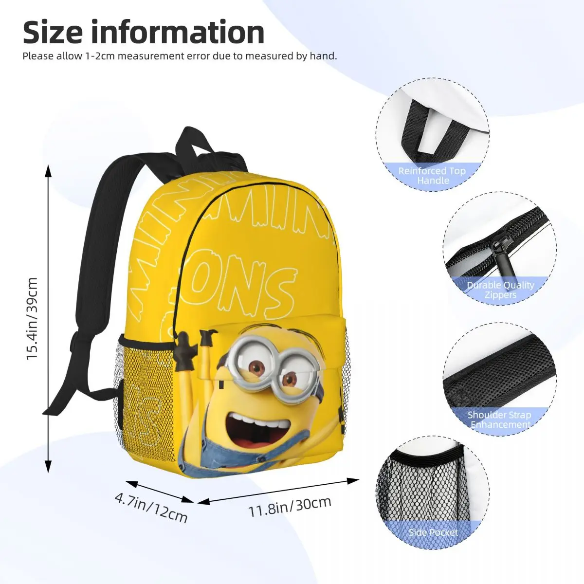 Mochila ligera de Minions de 15 pulgadas, bolso versátil y elegante para la escuela, viajes y uso diario