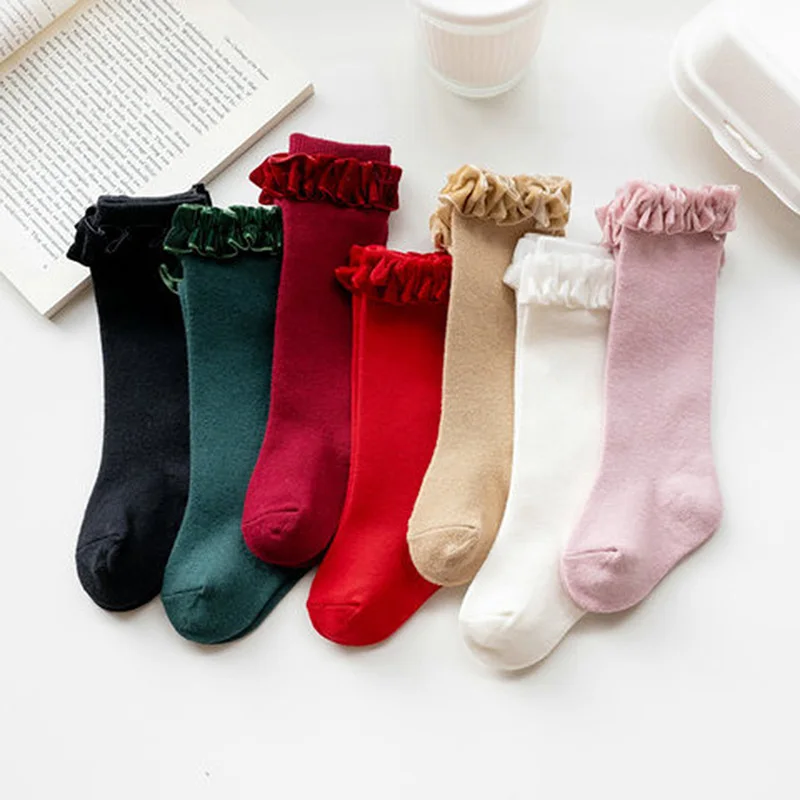 

Baby Ruffle Socks Girls Solid Color Elastic Princess Socks Breathable Tube Socks for Toddler Infant Clothing Accessories