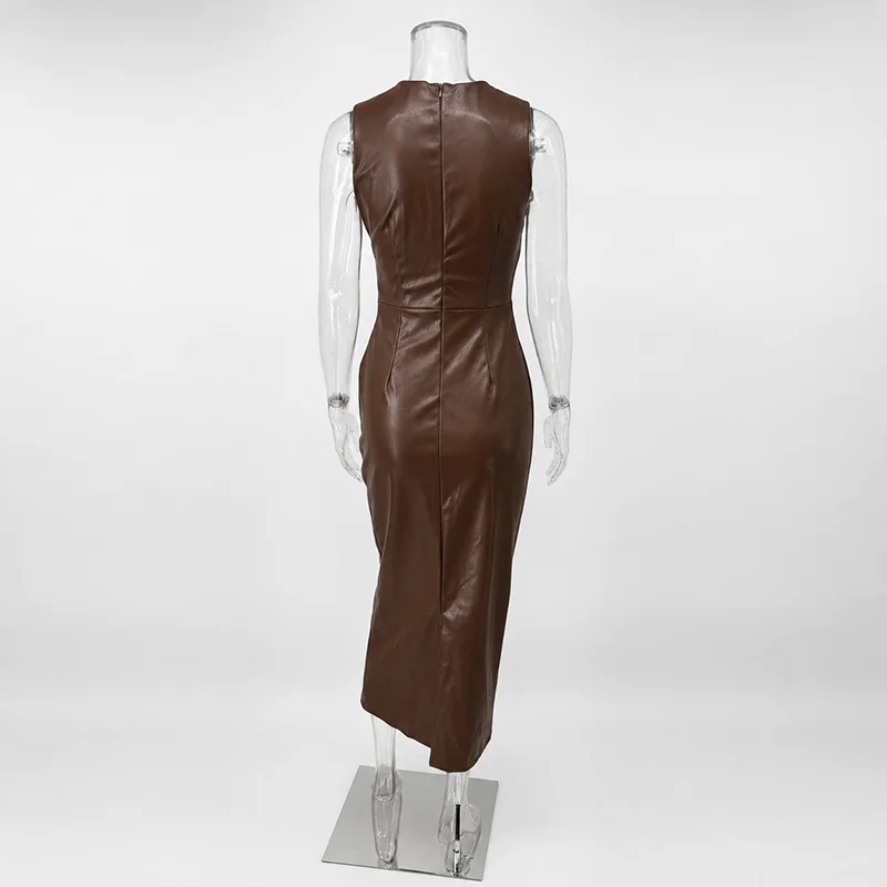 TARUXY Sleeveless Leather Maxi Dress For Women Tight Pleated Sexy Hip-Hugging Dress Vestido Solid High Waist Party Female Dress 11 Sdef30a4909a44314aff216eb3b11511dR