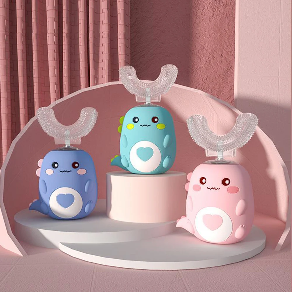 

2-6 Years Silicone Brush Head Children Tooth Brush U-shaped Electric Sonic Cleaning Toothbrush Soft Bristles Silent