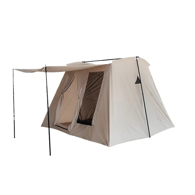 PoeticExist 2024 Hot Sale Outdoor Family 4 Persons Waterproof Large Cotton Canvas Camping Tent SpringBar Blow Rainproof Tent