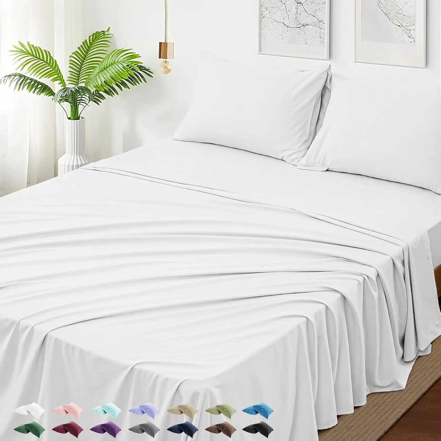 

King Size 4-Piece Sheet Set - Hotel Luxury, Soft, Breathable, Deep Pocket, Wrinkle & Fade Resistant - White
