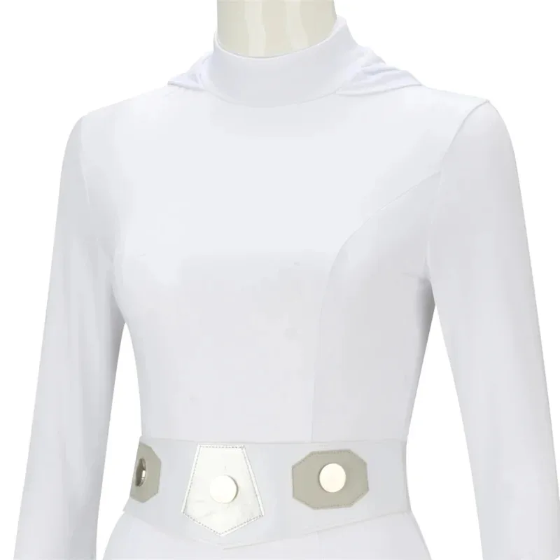 레이아 공주 드레스 여성용 성인 퓨어 화이트 빈티지 1 피스 드레스 벨트 여성 유니폼 멋진 볼 의상 코스프레